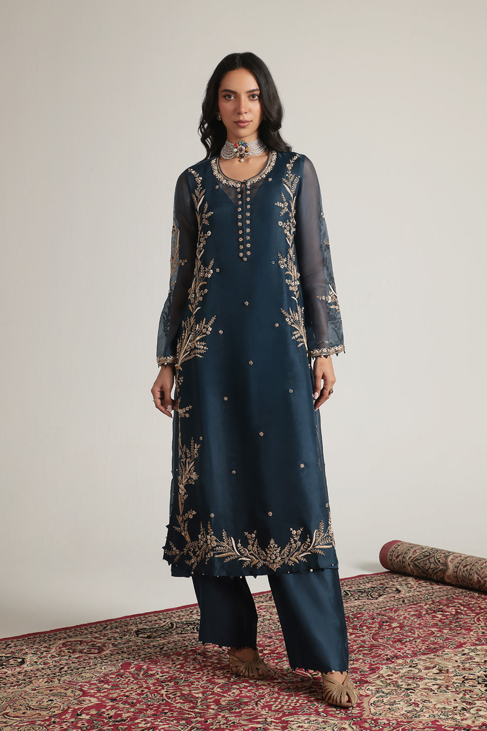 Zar:Rang Blue Light Phool Patti Kurta Set