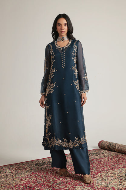 Zar:Rang Blue Light Phool Patti Kurta Set