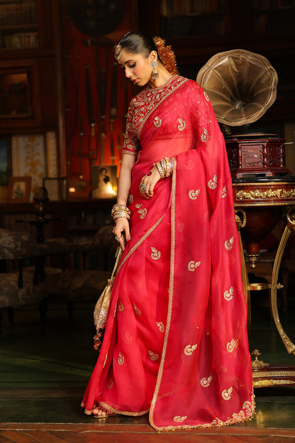 Ahista Dark Pink Gota Patti Saree Set