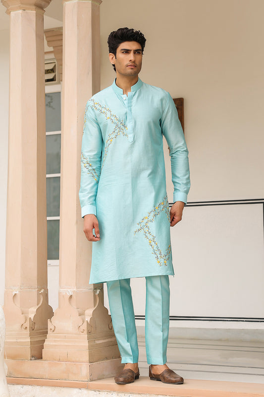 Gulzar Light Blue Abstract Embroidered Kurta Set