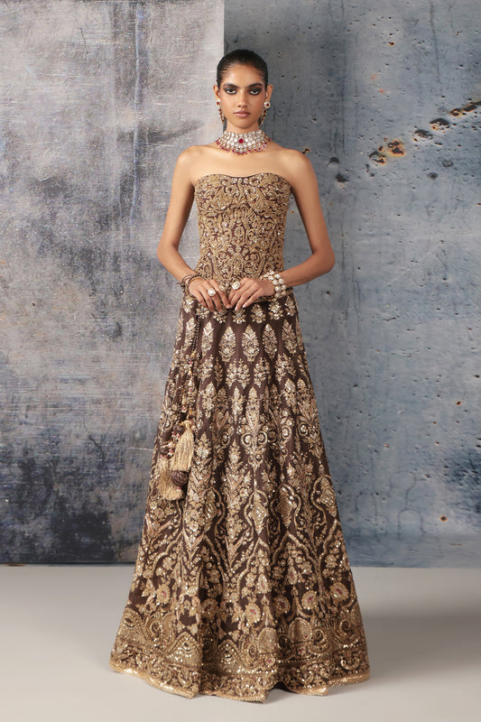 Zar:Rang Brown Corset Lehenga Set
