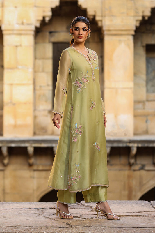 Vaayu Beige Buti Close Neck Kurta Set