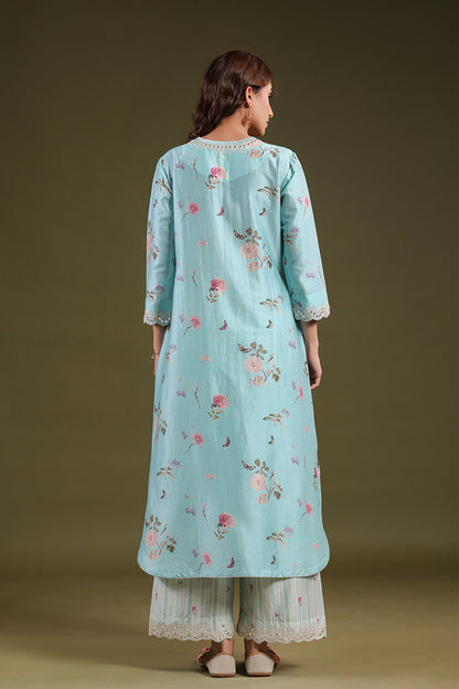 Noor Light Blue Long Zipper Kurta Set