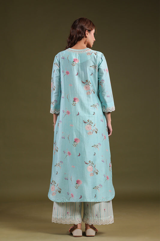Noor Light Blue Long Zipper Kurta Set