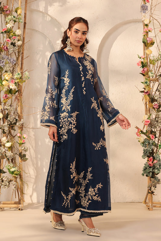 Vaayu Dark Blue Jaal Straight kurta Set