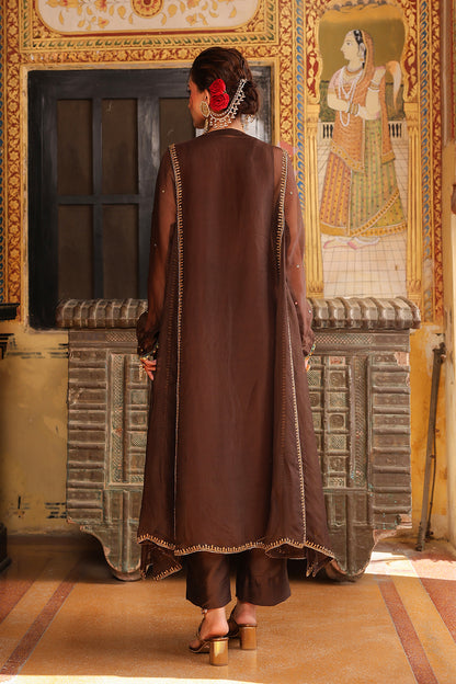 Ahista Brown Pakhi Yoke Pheran Long Kurta Set
