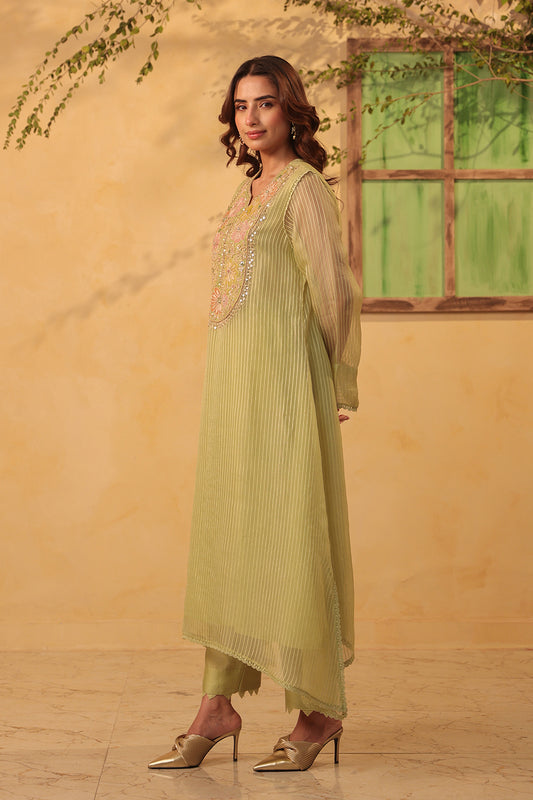 Vaayu Green  Applique Yoke Kurta Set