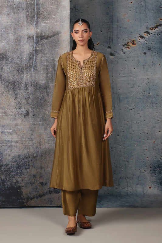 Mehrang Olive Green Frockstyle Kurta Set