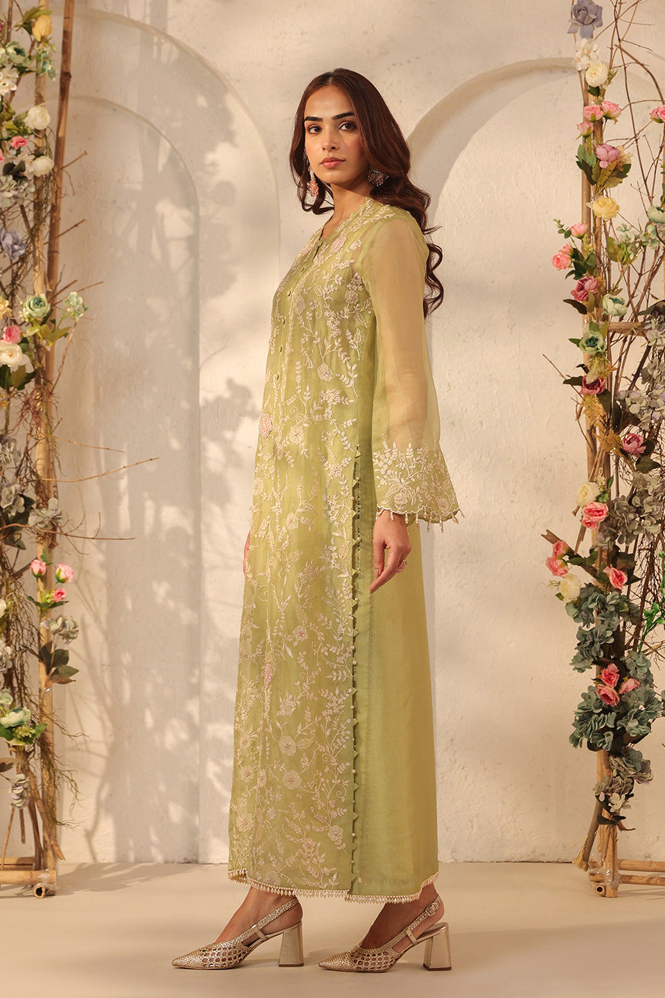 Vaayu Green Heavy Jaal Kurta Set