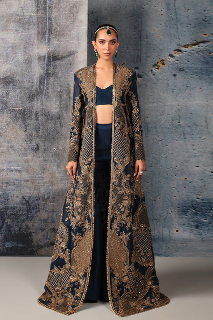 Zar:Rang Blue Long Jacket Set