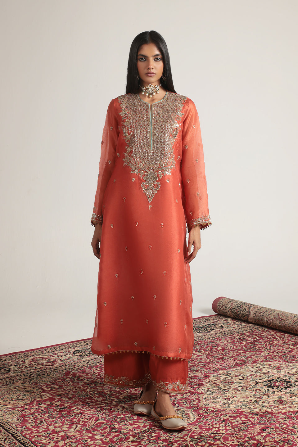 Zar:Rang Orange Long Kurta Set