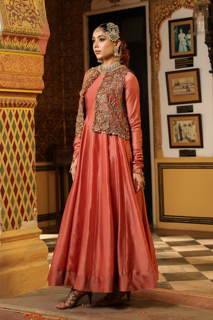 Ahista Rose Pink Jacket Kalidaar Set