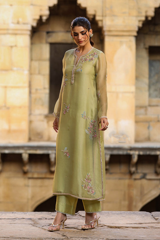 Vaayu Beige Buti Close Neck Kurta Set
