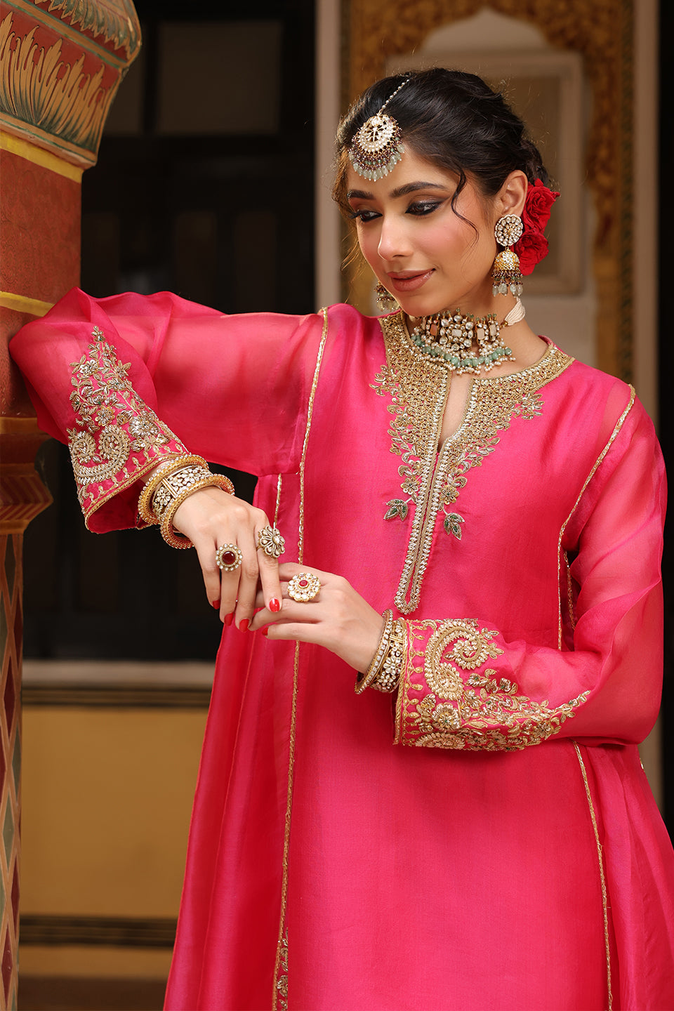 Ahista Pink Pheran Short Kurta Set