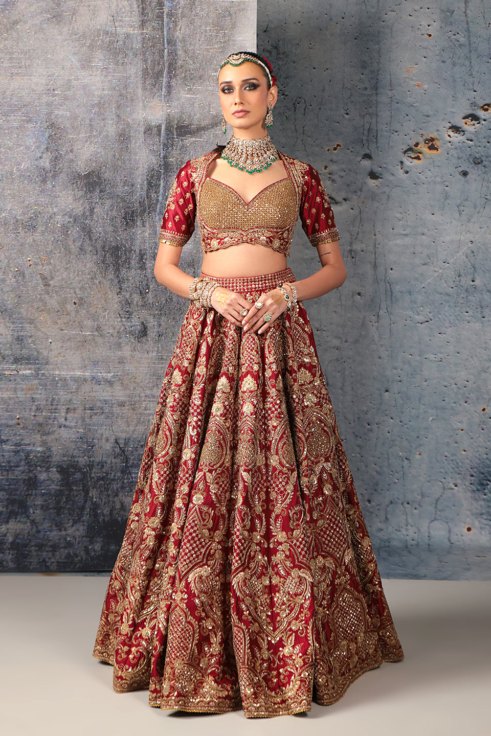 Zar:Rang Maroon Heavy Jaal Lehenga Set