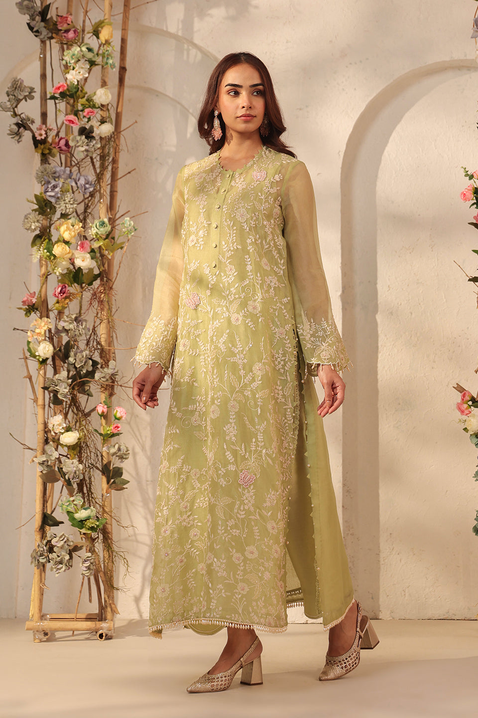 Vaayu Green Heavy Jaal Kurta Set