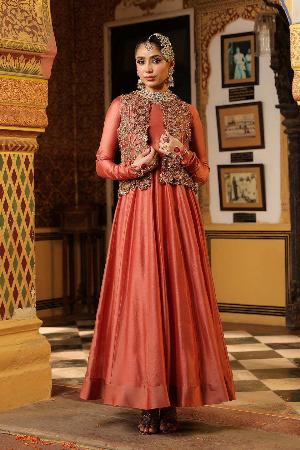 Ahista Rose Pink Jacket Kalidaar Set