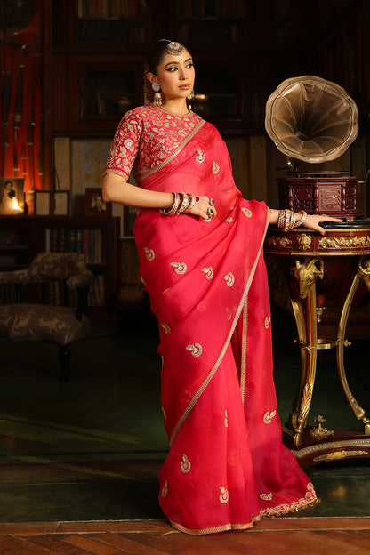 Ahista Dark Pink Gota Patti Saree Set