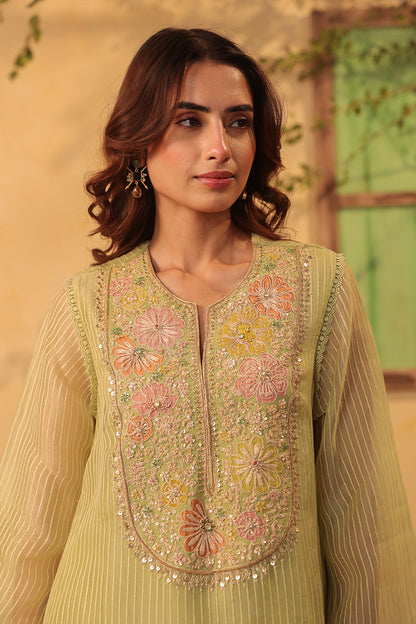 Vaayu Green  Applique Yoke Kurta Set