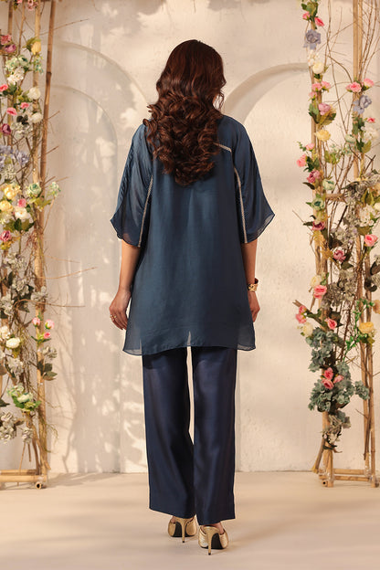 Vaayu Dark Blue Collar Co-ord Set