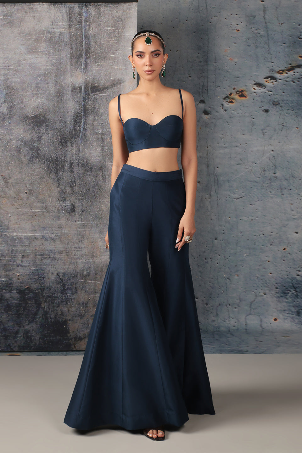 Zar:Rang Blue Long Jacket Set