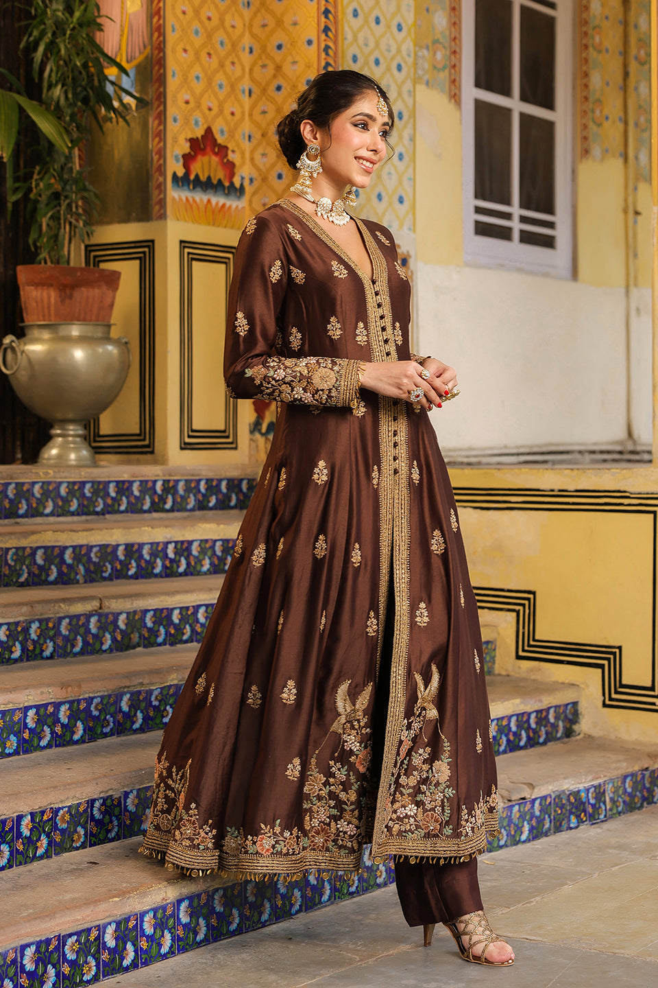 Ahista Brown Jacket Anarkali Set