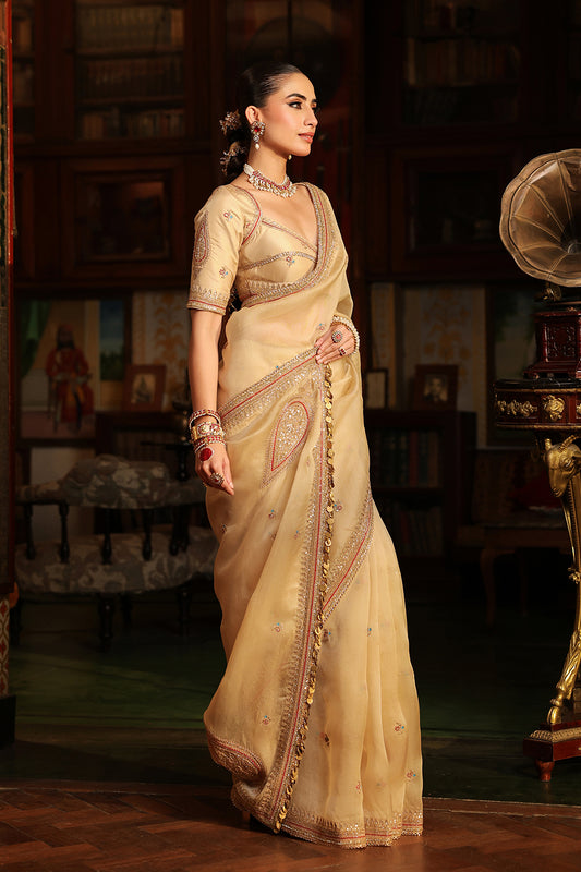 Ahista Ivory Patti Buta Saree Set