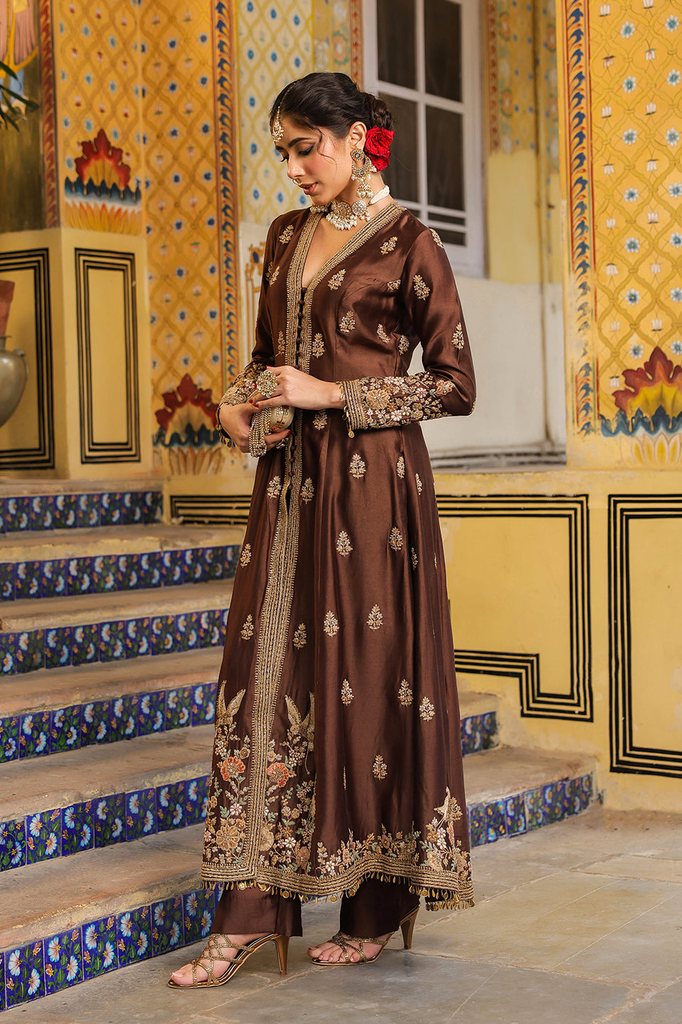 Ahista Brown Jacket Anarkali Set