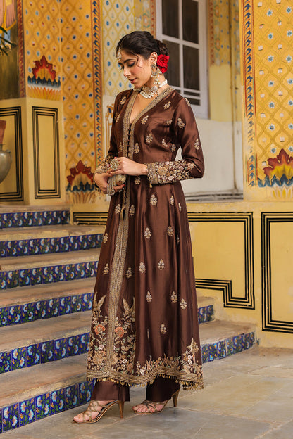 Ahista Brown Jacket Anarkali Set