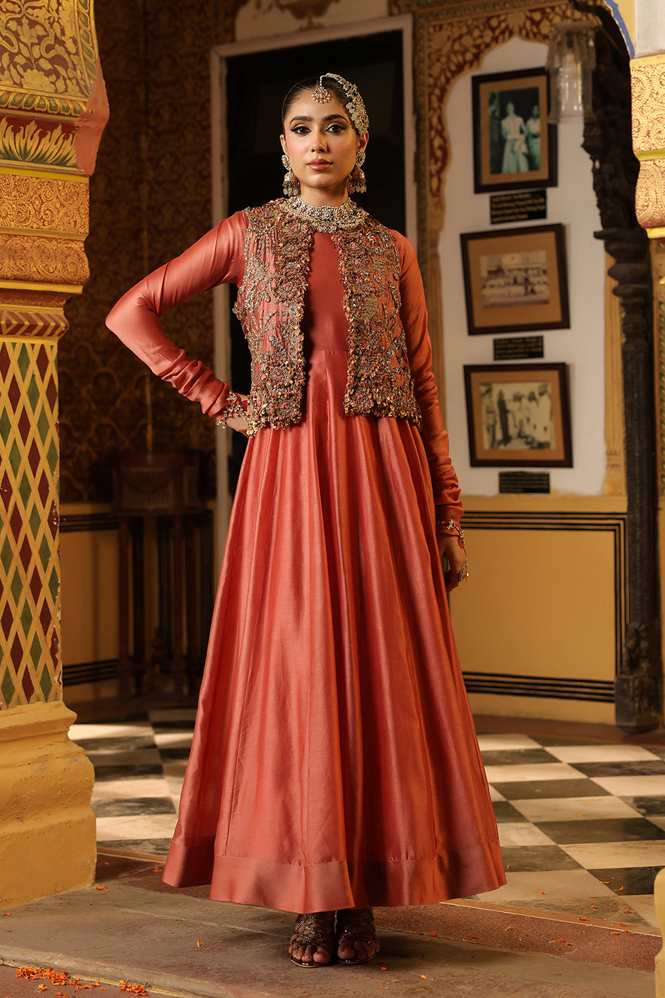 Ahista Rose Pink Jacket Kalidaar Set