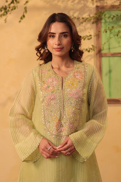 Vaayu Green  Applique Yoke Kurta Set