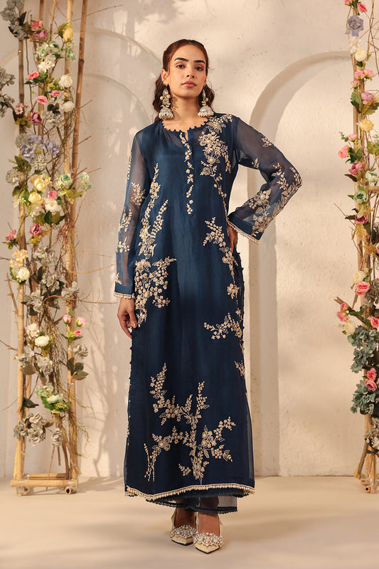 Vaayu Dark Blue Jaal Straight kurta Set