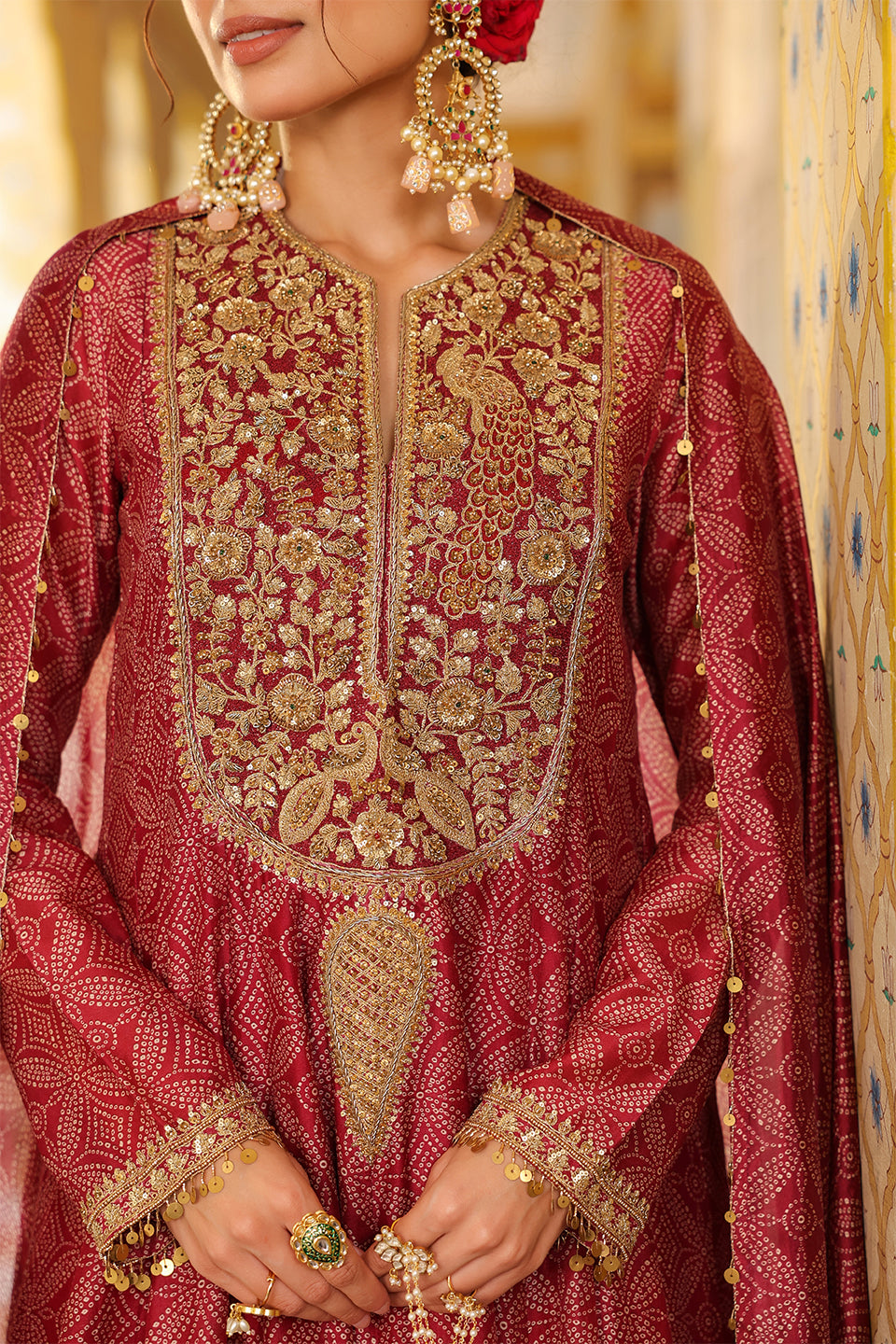 Ahista Maroon Printed Kalidar Set