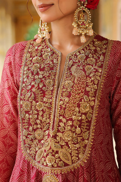 Ahista Maroon Printed Kalidar Set