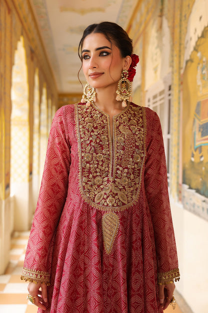 Ahista Maroon Printed Kalidar Set