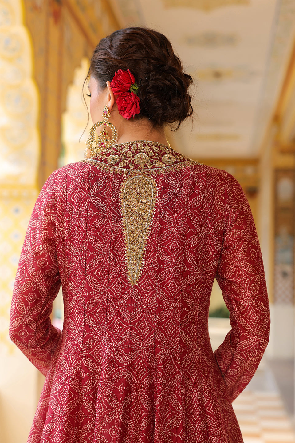 Ahista Maroon Printed Kalidar Set