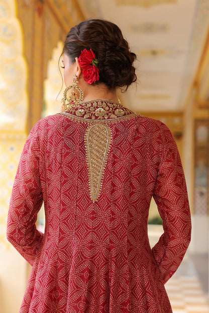 Ahista Maroon Printed Kalidar Set