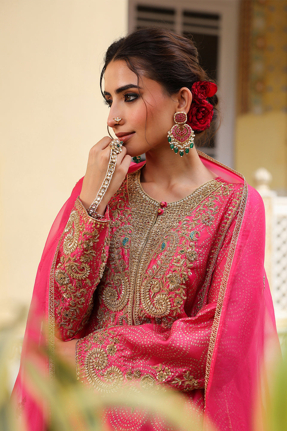 Ahista Pink Printed Pheran Short Kurta Set