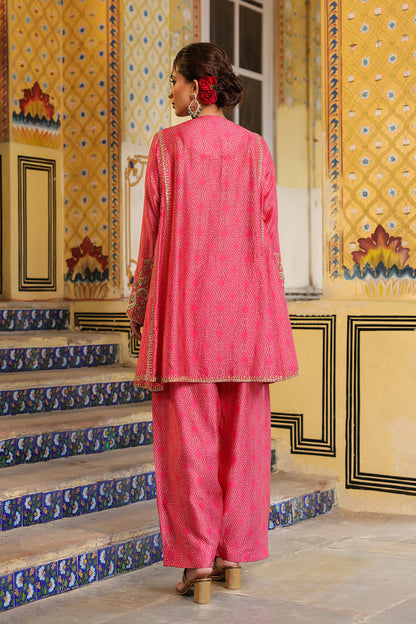 Ahista Pink Printed Pheran Short Kurta Set