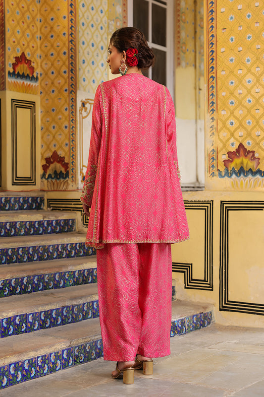 Ahista Pink Printed Pheran Short Kurta Set