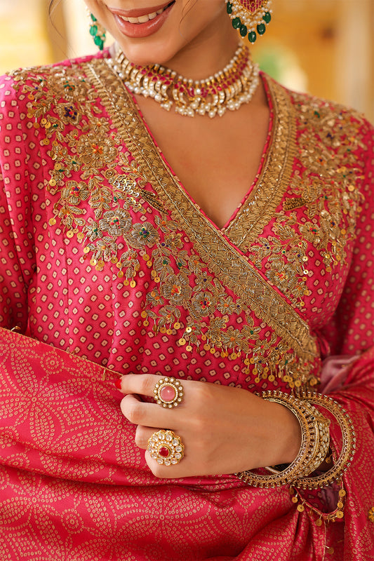 Ahista Pink Printed Angrakha Sharara Set