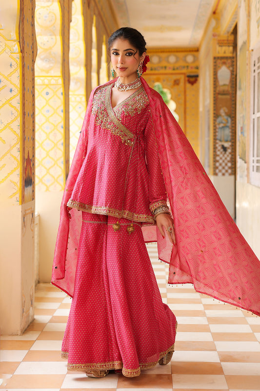 Ahista Pink Printed Angrakha Sharara Set