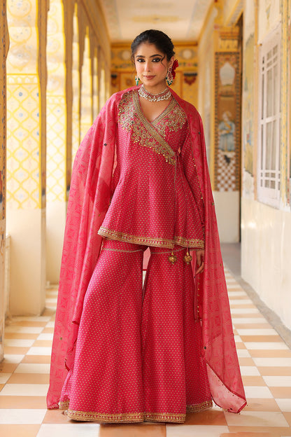 Ahista Pink Printed Angrakha Sharara Set