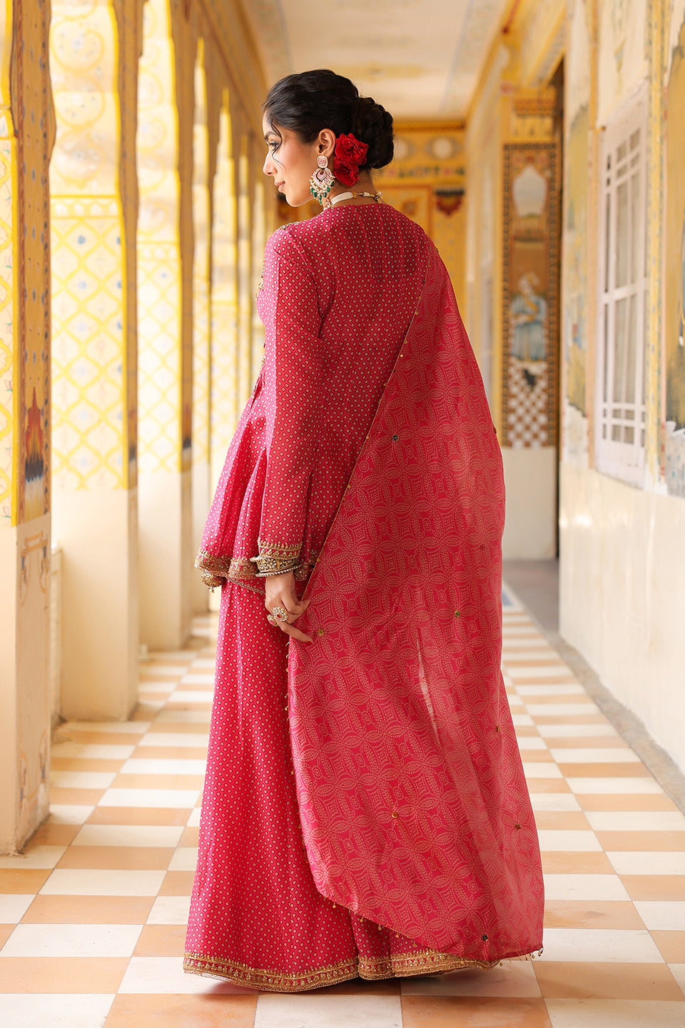 Ahista Pink Printed Angrakha Sharara Set