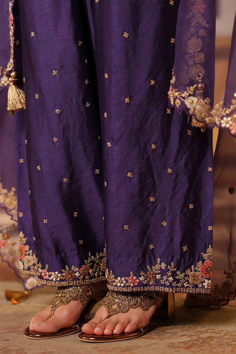 Ahista Purple Mayur Applique Short Kurta Set