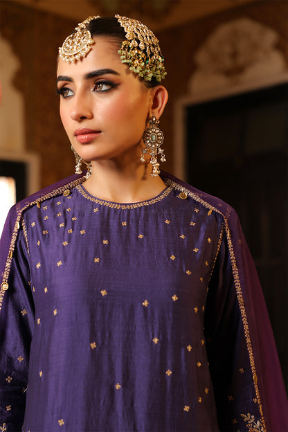 Ahista Purple Mayur Applique Short Kurta Set