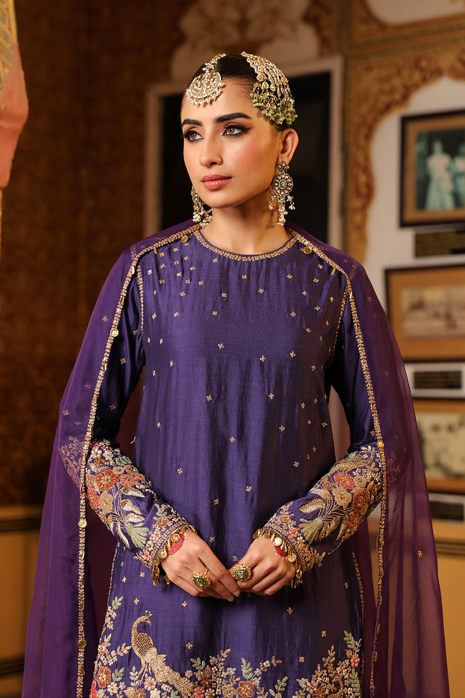 Ahista Purple Mayur Applique Short Kurta Set