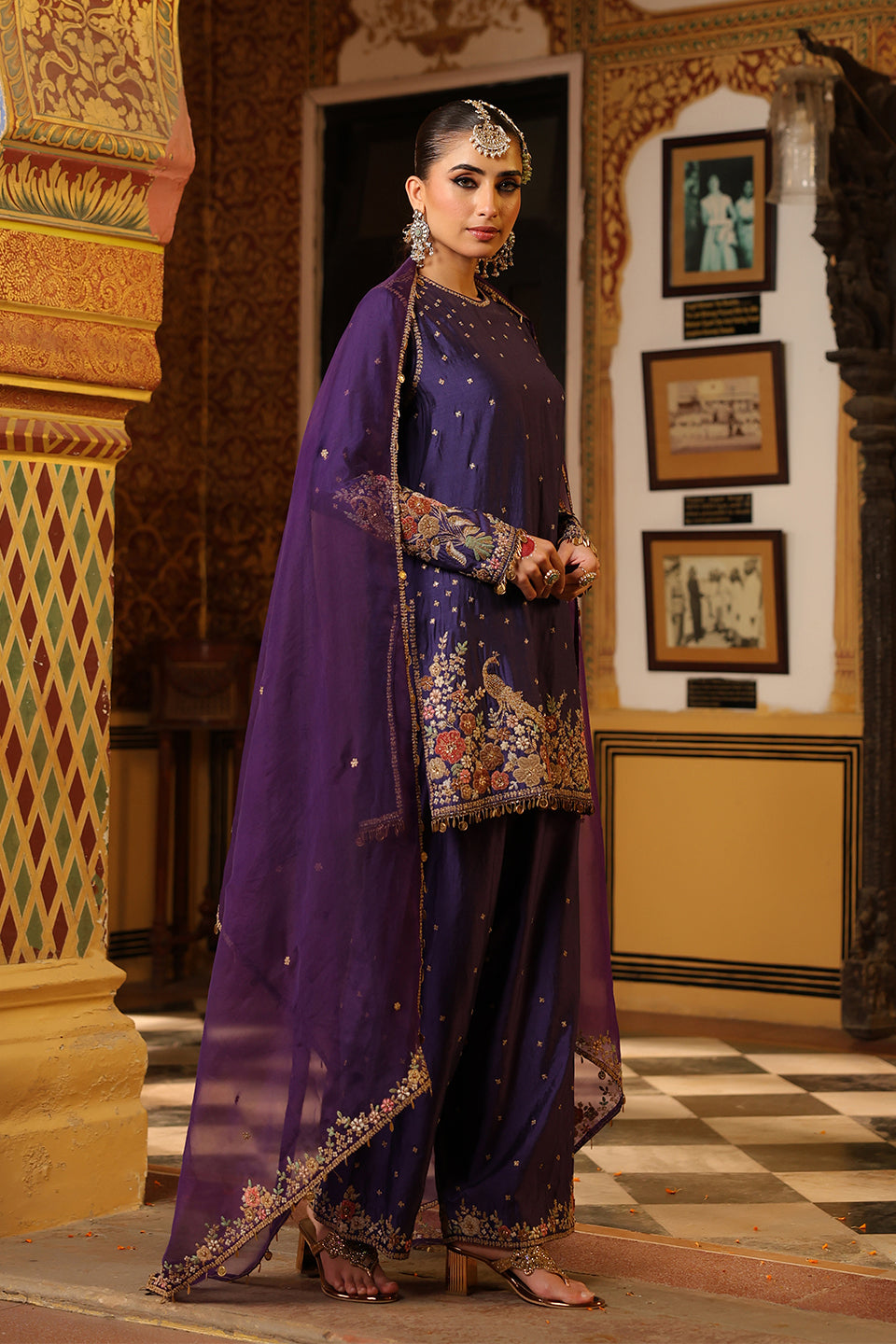 Ahista Purple Mayur Applique Short Kurta Set