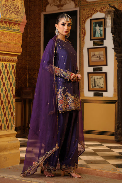 Ahista Purple Mayur Applique Short Kurta Set
