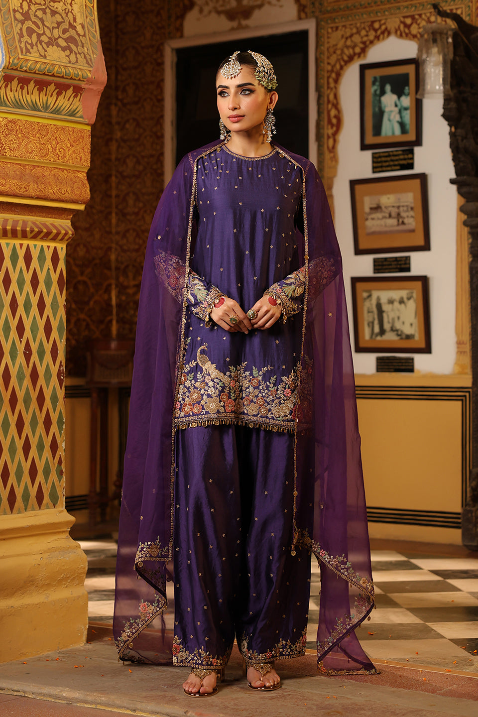 Ahista Purple Mayur Applique Short Kurta Set